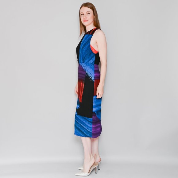 RACHEL COMEY Blue & Red Printed Midi Dress Sz 6 - Picture 4 of 7